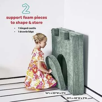 Yourigami Kids and Toddler Play Castle, Playroom Couch Add-On Set, Durable Modular Design, Green Mea...