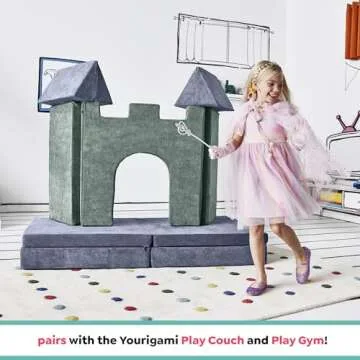 Yourigami Kids and Toddler Play Castle, Playroom Couch Add-On Set, Durable Modular Design, Green Meadows
