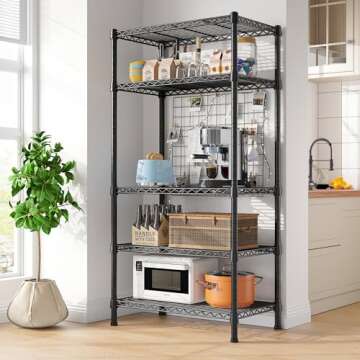 REIBII Wire Shelving Rack - 5-Tier Heavy Duty Adjustable Storage Solutions