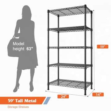 REIBII 5-Tier Heavy Duty Wire Shelving Rack for Storage