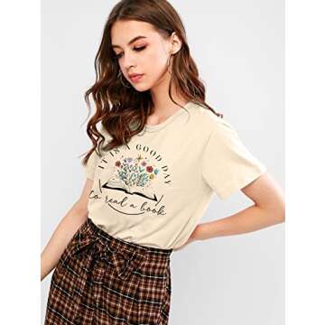 Women Book Shirt Graphic T Shirts Teacher Shirts Book Lovers T Shirt Casual Short Sleeve Tops Aprico...