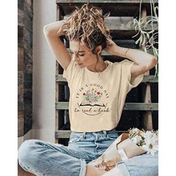Women Book Shirt Graphic T Shirts Teacher Shirts Book Lovers T Shirt Casual Short Sleeve Tops Apricot