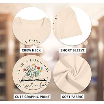 Women Book Shirt Graphic T Shirts Teacher Shirts Book Lovers T Shirt Casual Short Sleeve Tops Apricot