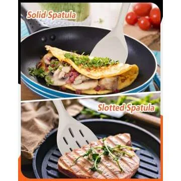 Pack of 2 Silicone Spatula, Non Stick Cooking Utensil Set Wooden Handle Kitchen Turner for Baking Mixing Grilling Serving Food Heat Resistant Non Scratch Hooks Included (Khaki)