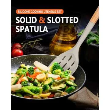 Pack of 2 Silicone Spatula, Non Stick Cooking Utensil Set Wooden Handle Kitchen Turner for Baking Mixing Grilling Serving Food Heat Resistant Non Scratch Hooks Included (Khaki)