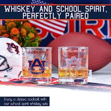 Greenline Goods - Auburn University Whiskey Glass Set (2 Low Ball Glasses) - Contains Full Color Tig...