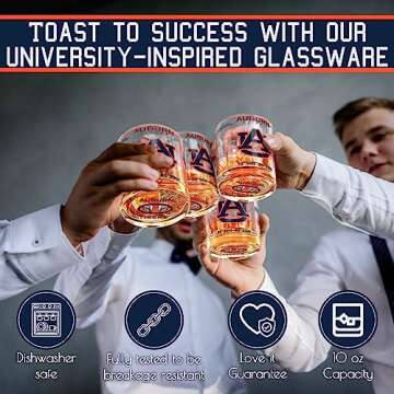 Greenline Goods - Auburn University Whiskey Glass Set (2 Low Ball Glasses) - Contains Full Color Tigers Logo & Campus Map - Auburn Tigers College Grads & Alumni - College Cocktail Glassware