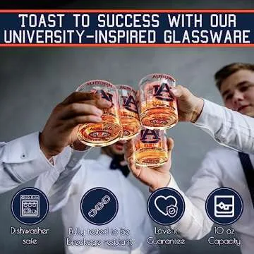 Greenline Goods - Auburn University Whiskey Glass Set (2 Low Ball Glasses) - Contains Full Color Tigers Logo & Campus Map - Auburn Tigers College Grads & Alumni - College Cocktail Glassware