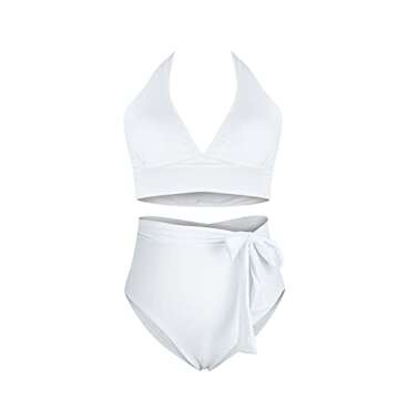 Stylish Women's Plus Size Halter Bikini - High Waist Swimwear, XL (White)