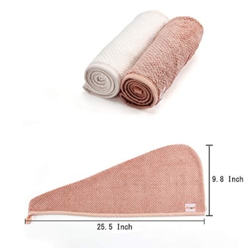 M-bestl 2 Pack Microfiber Hair Towel Wrap,Hair Drying Towel with Button, Towel Turban,Head Towel to Dry Hair Quickly (Pink&Beige)