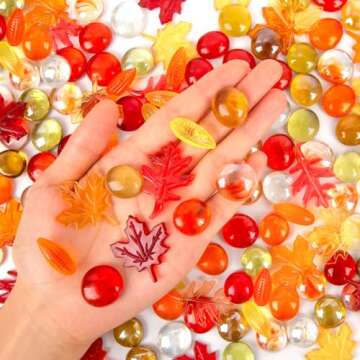 Fall Thanksgiving Vase Filler 100 PCS Sensory Bin Filler Acrylic Autumn Leaves Corn Gems for Thanksgiving Table Decor, Preschool Counting and Thanksgiving Craft