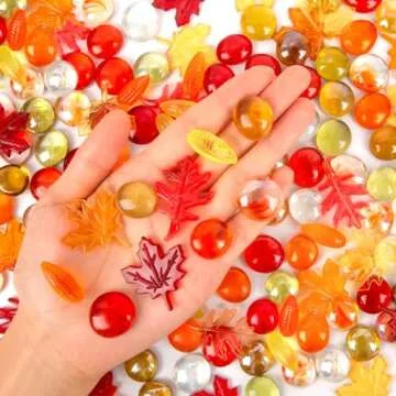 Fall Thanksgiving Vase Filler 100 PCS Sensory Bin Filler Acrylic Autumn Leaves Corn Gems for Thanksgiving Table Decor, Preschool Counting and Thanksgiving Craft