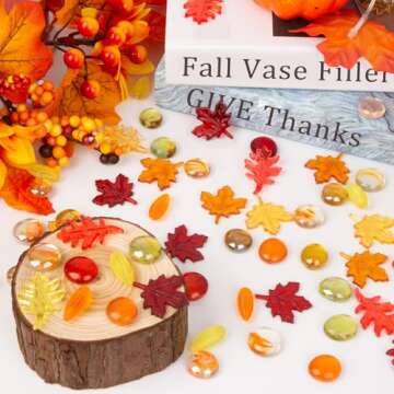 Fall Thanksgiving Vase Filler 100 PCS Sensory Bin Filler Acrylic Autumn Leaves Corn Gems for Thanksgiving Table Decor, Preschool Counting and Thanksgiving Craft