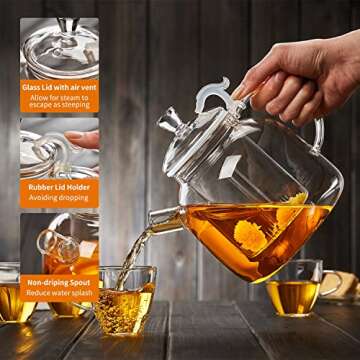 Largr Glass Teapot with Infuser, 62oz 1850ml All-Glass Design with Dual Filters, Borosilicate Glass Tea Kettle for Loose Leaf & Blooming Tea, Stovetop Safe