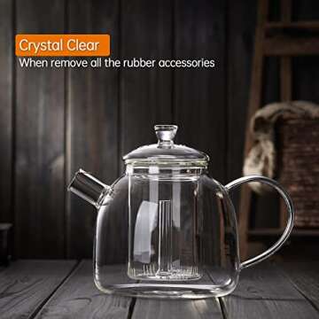 Largr Glass Teapot with Infuser, 62oz 1850ml All-Glass Design with Dual Filters, Borosilicate Glass Tea Kettle for Loose Leaf & Blooming Tea, Stovetop Safe