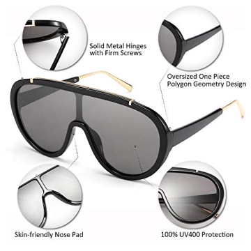 FEISEDY Oversized One Piece Frame UV400 Sunglasses