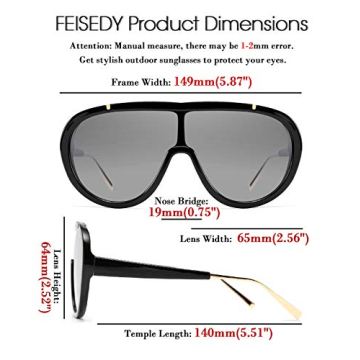 FEISEDY Oversized One Piece Frame UV400 Sunglasses