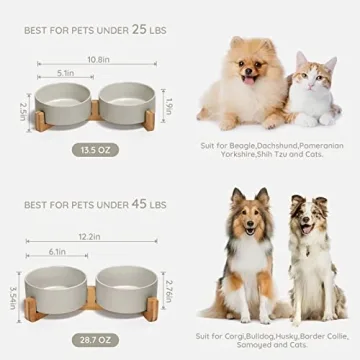SPUNKYJUNKY Ceramic Bowls with Wood Stand for Pets