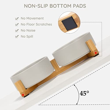 SPUNKYJUNKY Ceramic Bowls with Wood Stand for Pets