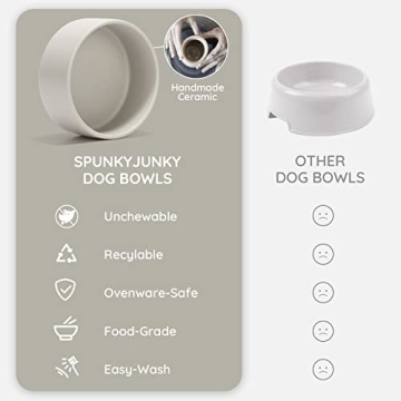 SPUNKYJUNKY Ceramic Bowls with Wood Stand for Pets