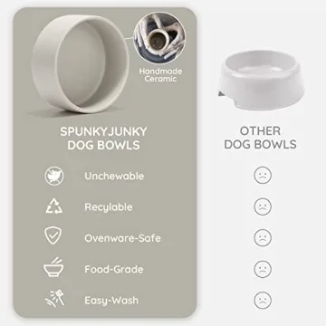 SPUNKYJUNKY Ceramic Bowls with Wood Stand for Pets