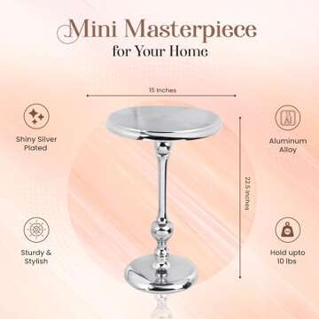 Coffee Tables, Round Side Table, Modern End Table, Metal Accent Table for Small Spaces, Living Room, Bedroom, Balcony, Easy Assembly, 15 x 21 inches - Brush Silver