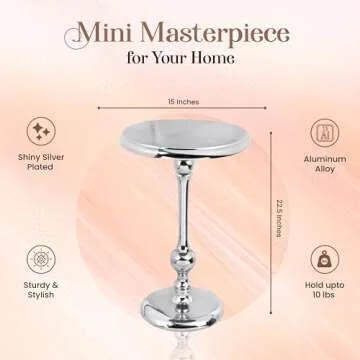 Coffee Tables, Round Side Table, Modern End Table, Metal Accent Table for Small Spaces, Living Room, Bedroom, Balcony, Easy Assembly, 15 x 21 inches - Brush Silver