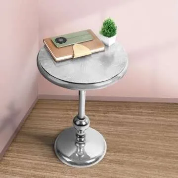Coffee Tables, Round Side Table, Modern End Table, Metal Accent Table for Small Spaces, Living Room, Bedroom, Balcony, Easy Assembly, 15 x 21 inches - Brush Silver