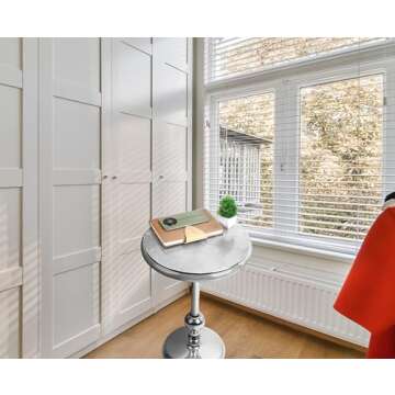 Coffee Tables, Round Side Table, Modern End Table, Metal Accent Table for Small Spaces, Living Room, Bedroom, Balcony, Easy Assembly, 15 x 21 inches - Brush Silver