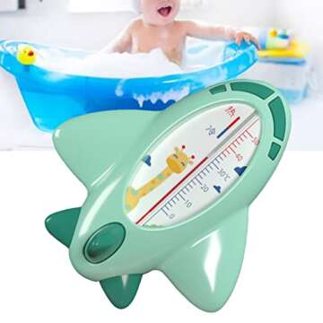 Baby Bath Thermometer, Infant Bath Thermometer Airplane Shape Lovely Multifunctional Infant Water Temperature Thermometer (Green)