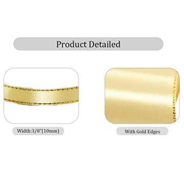 Gold Satin Ribbons 3/8 Inch x 25 Yards, Fabric Ribbon with Gold Edges Border for Gift Wrapping, DIY ...