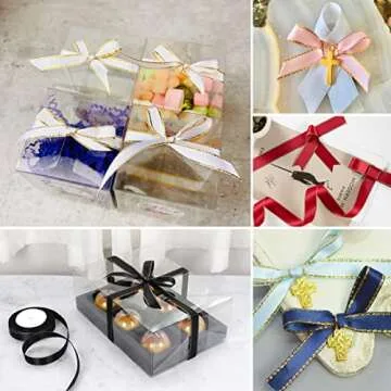 Gold Satin Ribbons 3/8 Inch x 25 Yards, Fabric Ribbon with Gold Edges Border for Gift Wrapping, DIY Crafts, Floral Bouquets, Hair Bows, Sewing Projects, Birthday Baby Shower Wedding Decorations