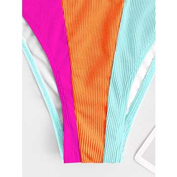 ZAFUL Ribbed Colorblock Swimsuit for Women Sexy V-Wire Swimwear High Cut Cheeky Bikini
