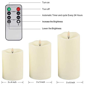ANGELLOONG Flickering Flameless Candles, Realistic LED Candles with Remote and Timer, Set of 3 Battery Operated Candles for Room Fall Home Decor Wedding Christmas Decorations