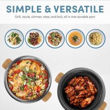 Aroma Housewares AMC-130 Whatever Pot, Indoor Grill, Cooking, Hot Pot with Glass Lid, Bamboo Handles...