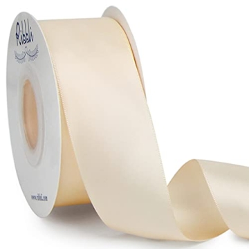 Ribbli Cream Double Faced Satin Ribbon - 1-1/2” x 25 Yards for Gift Wrapping, Bows, Bouquets, and ...