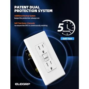 ELEGRP GFCI Outlet 15 Amp, Self-Test GFI Electrical Outlet with Thinner Design, TR Tamper Resistant GFCI Receptacle, Ground Fault Circuit Interrupters with Wall Plate, UL Listed, Matte White, 6 Pack