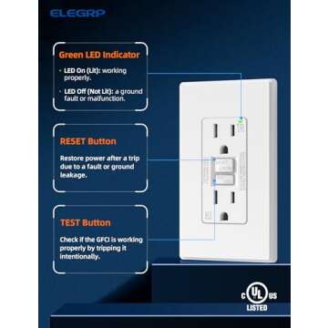 ELEGRP GFCI Outlet 15 Amp, Self-Test GFI Electrical Outlet with Thinner Design, TR Tamper Resistant GFCI Receptacle, Ground Fault Circuit Interrupters with Wall Plate, UL Listed, Matte White, 6 Pack