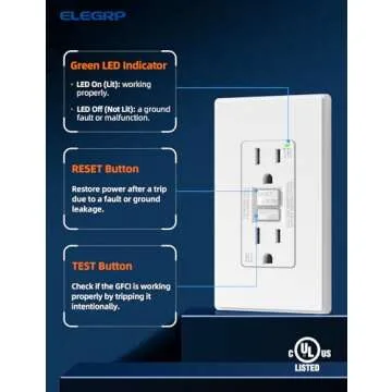 ELEGRP GFCI Outlet 15 Amp, Self-Test GFI Electrical Outlet with Thinner Design, TR Tamper Resistant GFCI Receptacle, Ground Fault Circuit Interrupters with Wall Plate, UL Listed, Matte White, 6 Pack