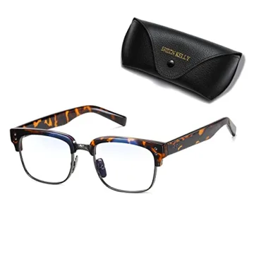 SHEEN KELLY Vintage Square Anti Blue Light Glasses Retro Semi-Rimless Browline Glasses Classic Half ...
