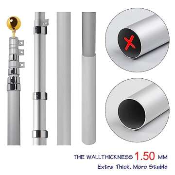 14 Gauge 20FT Telescoping Flag Pole Kit, Heavy Duty In Ground Telescopic Flag Poles with 3x5 American Flag, Outdoor Old Glory Flagpole Kits for Outside, Yard, Residential or Commercial