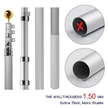 14 Gauge 20FT Telescoping Flag Pole Kit, Heavy Duty In Ground Telescopic Flag Poles with 3x5 American Flag, Outdoor Old Glory Flagpole Kits for Outside, Yard, Residential or Commercial