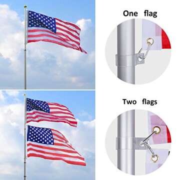 14 Gauge 20FT Telescoping Flag Pole Kit, Heavy Duty In Ground Telescopic Flag Poles with 3x5 American Flag, Outdoor Old Glory Flagpole Kits for Outside, Yard, Residential or Commercial