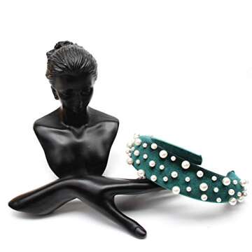 Padded Headbands Velvet Pearl Womens 90s Black Hair Accessories Statement Fashion Retro Grace Elegant Wide Plastic Hairbands For Woman (green)