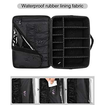 Relavel Extra Large Makeup Case Travel Makeup Bag Professional Leather Artist Bag Portable Cosmetic Brush Holder Organizer Nail Organizer Box with Adjustable Dividers