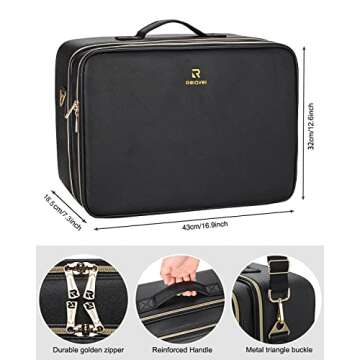 Relavel Extra Large Makeup Case Travel Makeup Bag Professional Leather Artist Bag Portable Cosmetic Brush Holder Organizer Nail Organizer Box with Adjustable Dividers