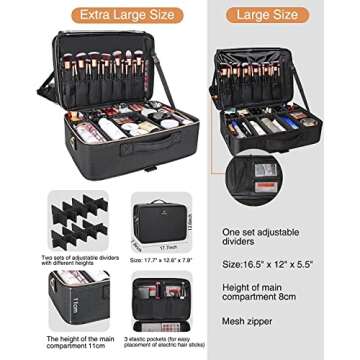 Relavel Extra Large Makeup Case Travel Makeup Bag Professional Leather Artist Bag Portable Cosmetic Brush Holder Organizer Nail Organizer Box with Adjustable Dividers