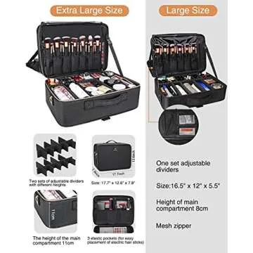 Relavel Extra Large Makeup Case Travel Makeup Bag Professional Leather Artist Bag Portable Cosmetic Brush Holder Organizer Nail Organizer Box with Adjustable Dividers
