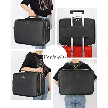 Relavel Extra Large Makeup Case Travel Makeup Bag Professional Leather Artist Bag Portable Cosmetic Brush Holder Organizer Nail Organizer Box with Adjustable Dividers