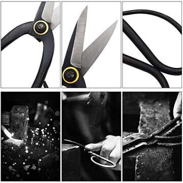 Slim Bonsai Scissors Indoor Gardening Tools Pruning Shears Springsteels Black 8 Inch for Hand Trimming of Flowers Plants